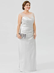 Sheath / Column Mother of the Bride Dress Classic & Timeless Elegant & Luxurious Plus Size Jewel Neck Floor Length Satin Sleeveless No with Pleats