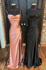 Lace-Up Burgundy Cowl Neck Ruched Long Party Dress