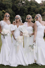 Tie Shoulder White Satin Mermaid Long Bridesmaid Dress