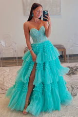 Red Sweetheart Sequins Top Multi-Layers Prom Dress