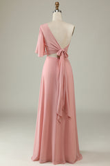 Dusty Blue One-Shoulder Chiffon Bridesmaid Dress