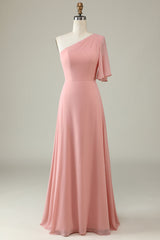 Dusty Blue One-Shoulder Chiffon Bridesmaid Dress