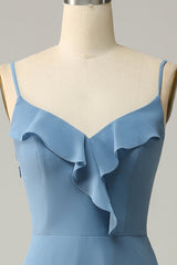 Strap Dusty Blue Ruffle A-Line Bridesmaid Dress