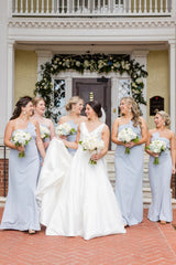 Strapless Tie Front Light Grey Long Bridesmaid Dress