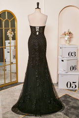 Mermaid Sweetheart Black Appliques Slit Long Prom Dress