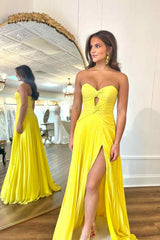 Sweetheart Hot Pink Keyhole Pleated A-Line Prom Dress