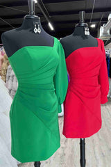 One Shoulder Long Sleeve Pleated Short Party Dress