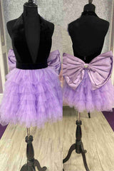 Cute Black and Pink Halter Ruffle Short Party Dress
