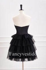 Cute Sweetheart Black A-Line Tiered Homecoming Dress