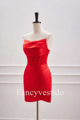Cute Red Pleated Tight Short Homecoming Dress