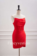 Cute Red Pleated Tight Short Homecoming Dress