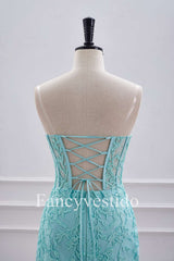 Strapless Aqua Blue Corset Tight Homecoming Dress with Appliques