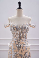 Off the Shoulder Nude Corset Tight Homecoming Dress with Silver Sequin