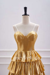 Sweetheart Gold Metallic Tiered A-Line Short Homecoming Dress