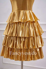 Sweetheart Gold Metallic Tiered A-Line Short Homecoming Dress