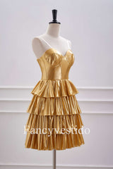 Sweetheart Gold Metallic Tiered A-Line Short Homecoming Dress