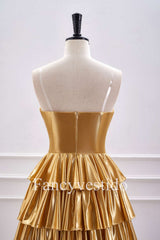 Sweetheart Gold Metallic Tiered A-Line Short Homecoming Dress