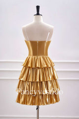 Sweetheart Gold Metallic Tiered A-Line Short Homecoming Dress