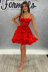 Straps Pink Corset Short Cocktail Dress with Rosette