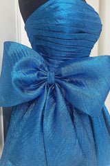 Strapless Royal Blue Ruched Short Homecoming Dress with Bow