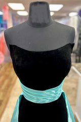 Strapless Black Velvet Cocktail Dress with Train