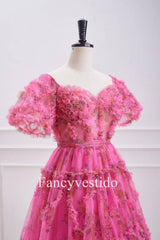 Princess Hot Pink Corset Floral Print Ruffle Homecoming Dress
