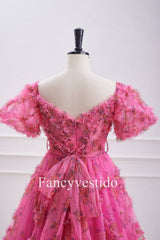 Princess Hot Pink Corset Floral Print Ruffle Homecoming Dress
