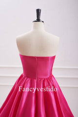 A-Line Strapless Fuchsia Pleated Short Party Dress