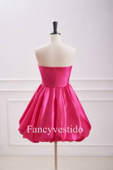 A-Line Strapless Fuchsia Pleated Short Party Dress