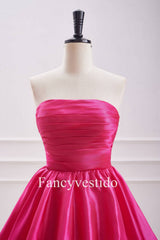 A-Line Strapless Fuchsia Pleated Short Party Dress