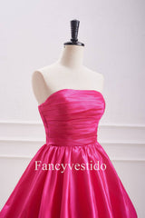 A-Line Strapless Fuchsia Pleated Short Party Dress