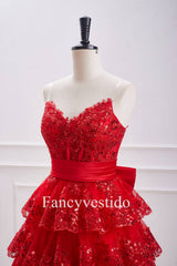 Strapless Red Corset Sequin Ruffle Homecoming Dress with Bow
