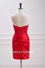 Red Keyhole Corset Fitted Ruched Homecoming Dress
