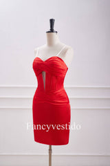 Red Keyhole Corset Fitted Ruched Homecoming Dress
