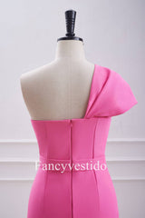 Fitted One Shoulder Twist Hot Pink Knot Mini Dress