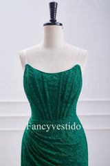 Strapless Emerald Green Fitted Beaded Corset Lace Mini Dress