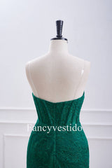 Strapless Emerald Green Fitted Beaded Corset Lace Mini Dress