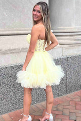 Sweetheart Light Blue Sheer Corset Ruffle Homecoming Dress with Appliques