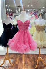 Sweetheart Light Blue Sheer Corset Ruffle Homecoming Dress with Appliques