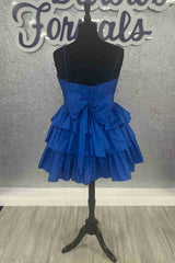 Blue Straps Layered A-Line Short Party Dress