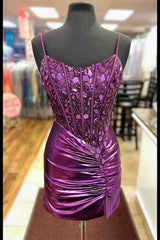 Straps Black Cut Mirror Sequin Ruched Homecoming Dress