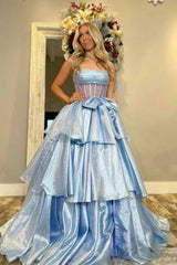 Strapless A-Line Ruffle Prom Dress with Bow