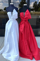 Pink Strapless A-Line Long Prom Dress with Bow
