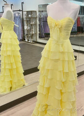 Strapless Hot Pink Chiffon Ruffle Prom Dress with Slit