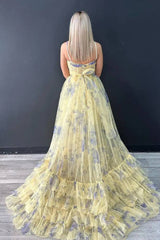 Pink Halter Floral Print A-Line Layered Prom Dress