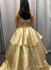 Strapless A-Line Ruffle Prom Dress with Bow