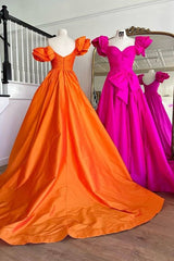 Sweetheart Orange Pleated A-Line Prom Dress with Bow