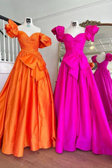 Sweetheart Orange Pleated A-Line Prom Dress with Bow