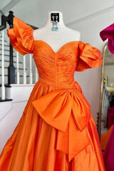 Sweetheart Orange Pleated A-Line Prom Dress with Bow