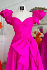 Sweetheart Orange Pleated A-Line Prom Dress with Bow
